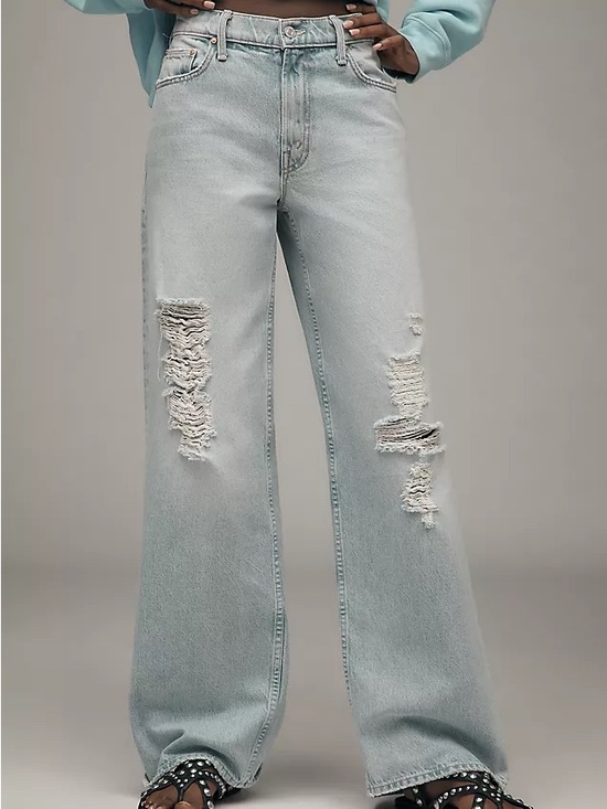 MOTHER Denim - MOTHER Light Blue Distressed Wide-Leg Jeans